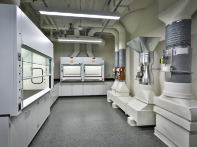 Image of lab with fume hoods